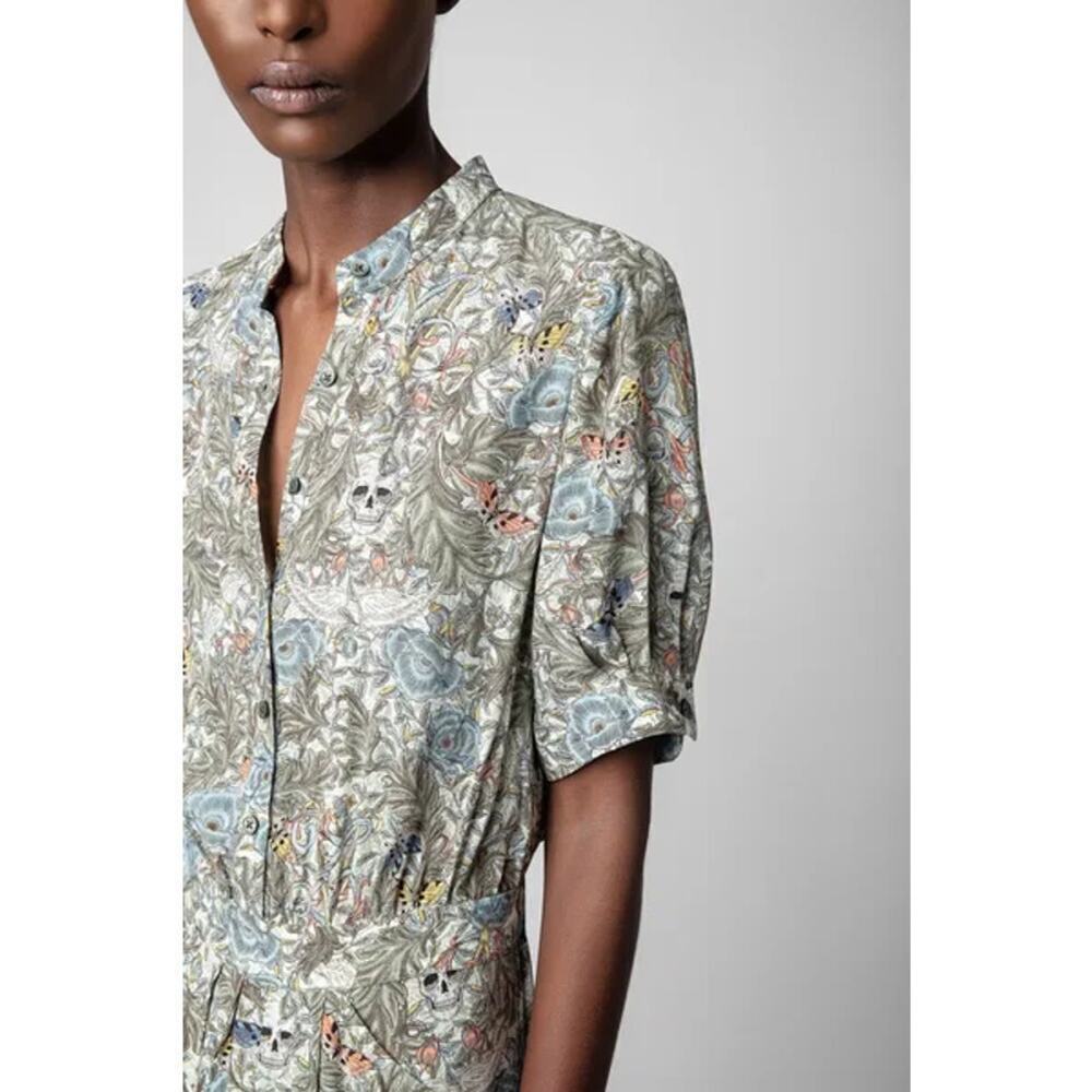 Zadig & Voltaire Printed High-Low Dress in Sage and Cream - Picture 5 of 14